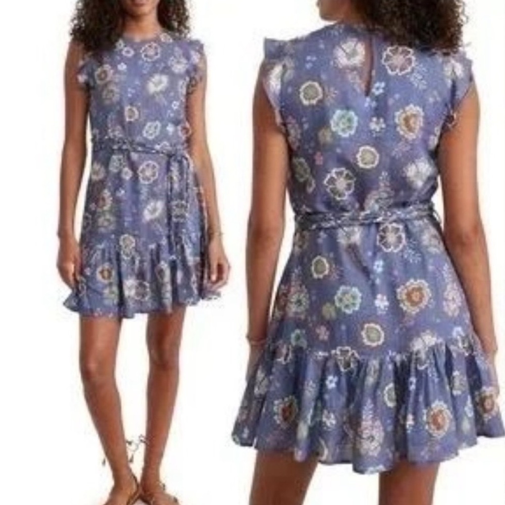 NWT Marine Layer | Laney Mini Dress Ruffle Hem Braided Belt L